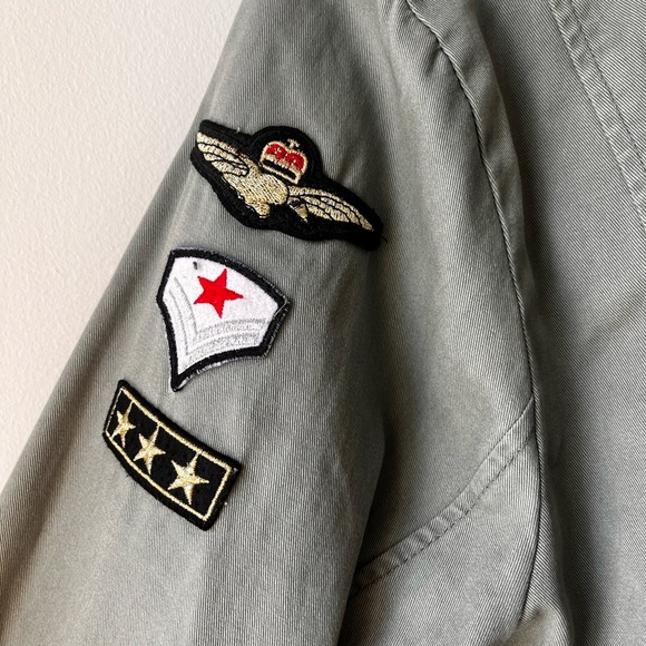 Army green fall jacket with cinch ties around waist - Picture 3 of 5